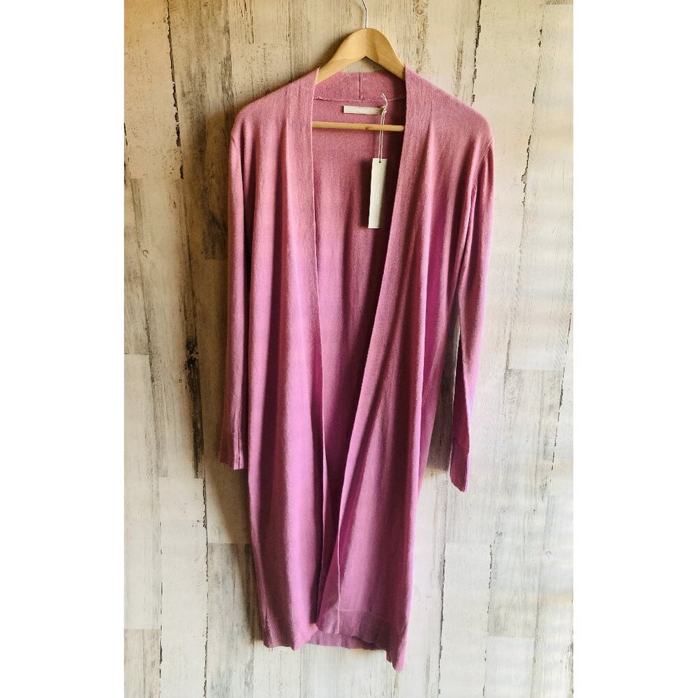 NWT One Grey Day Cotton Cashmere Blend Long Cardigan S Pink Open Front Duster
